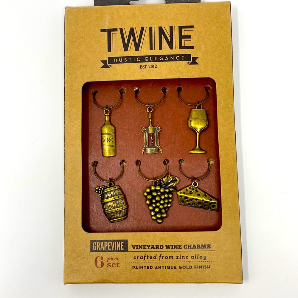 Wine and Drink Charms and Markers for wine glasses. New, set of 6.